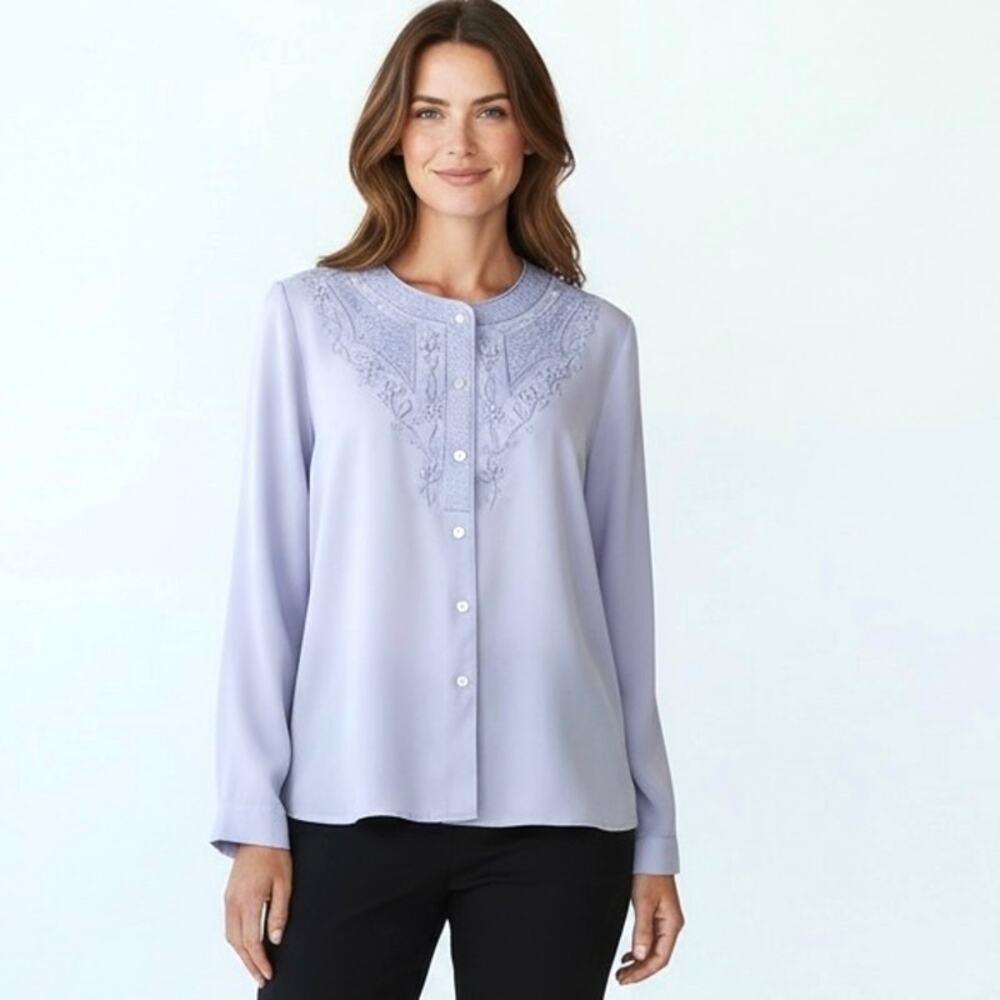 CLAUDIA RICHARD Lavender Beaded Embroidered Blouse 10  Dressy Pastel Coquette